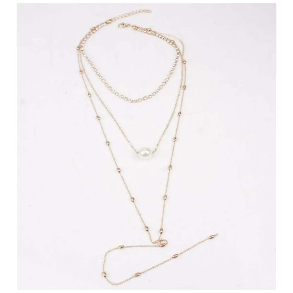 NASZYJNIK CHOKER TRZYCZĘŚCIOWY Z PEREŁKĄ I KRYSZTAŁKAMI N546 - obrazek 3