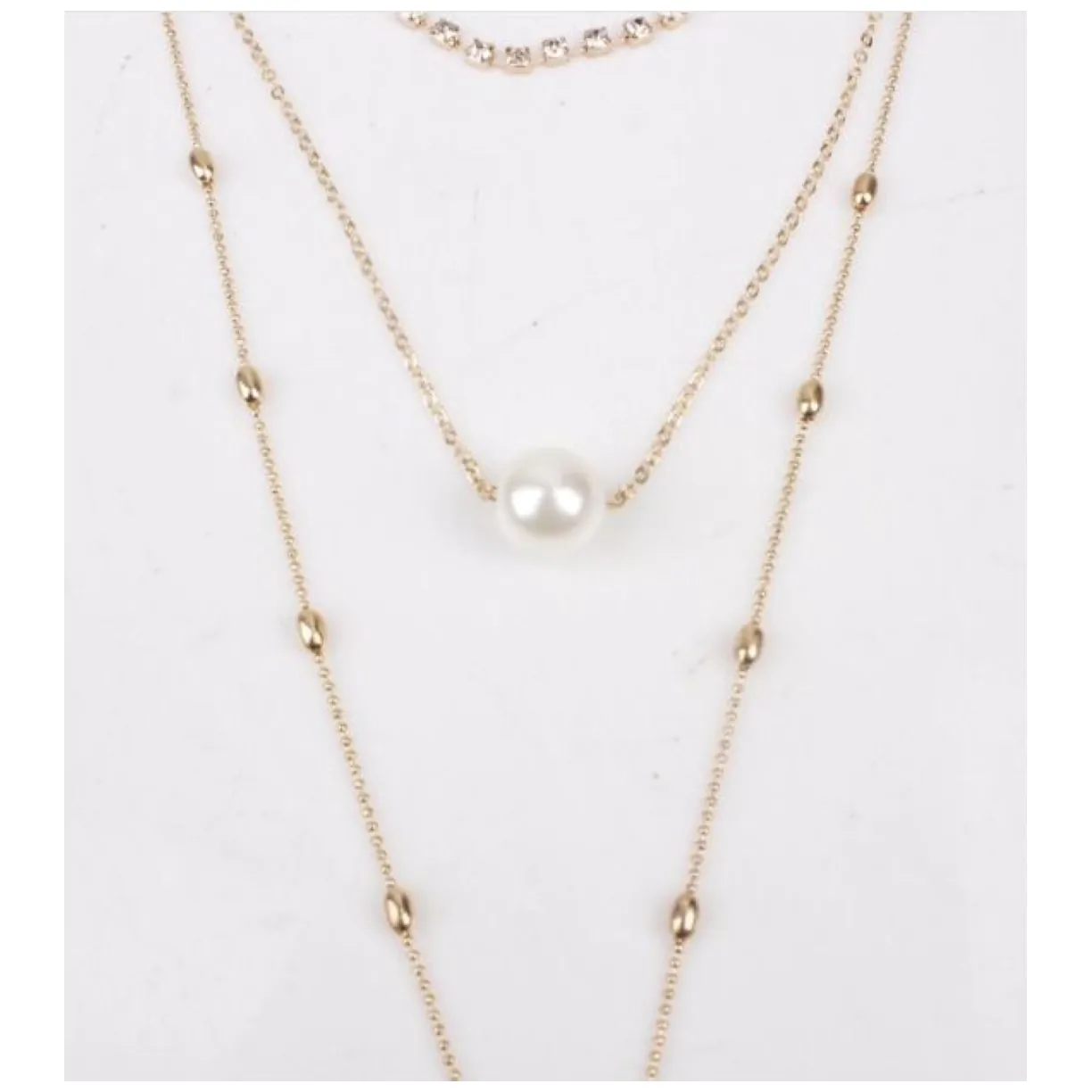 NASZYJNIK CHOKER TRZYCZĘŚCIOWY Z PEREŁKĄ I KRYSZTAŁKAMI N546 - obrazek 4
