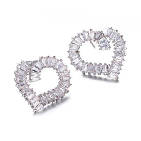 Kolczyki z cyrkoniami, kryształowe serce K702