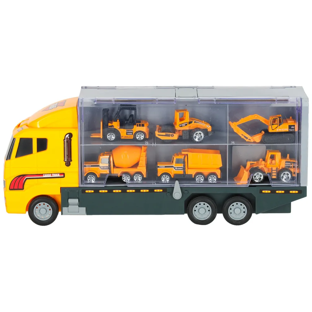 Transporter ciężarówka TIR wyrzutnia + metalowe auta maszyny budowlane - obrazek 4