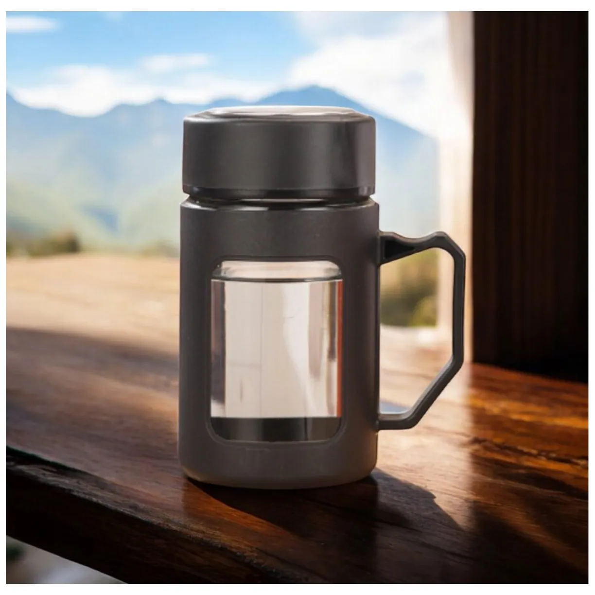 Kubek bidon ze szkła na Kawę Herbatę z uchwytem czarny 500 ML CUP18CZ - obrazek 4