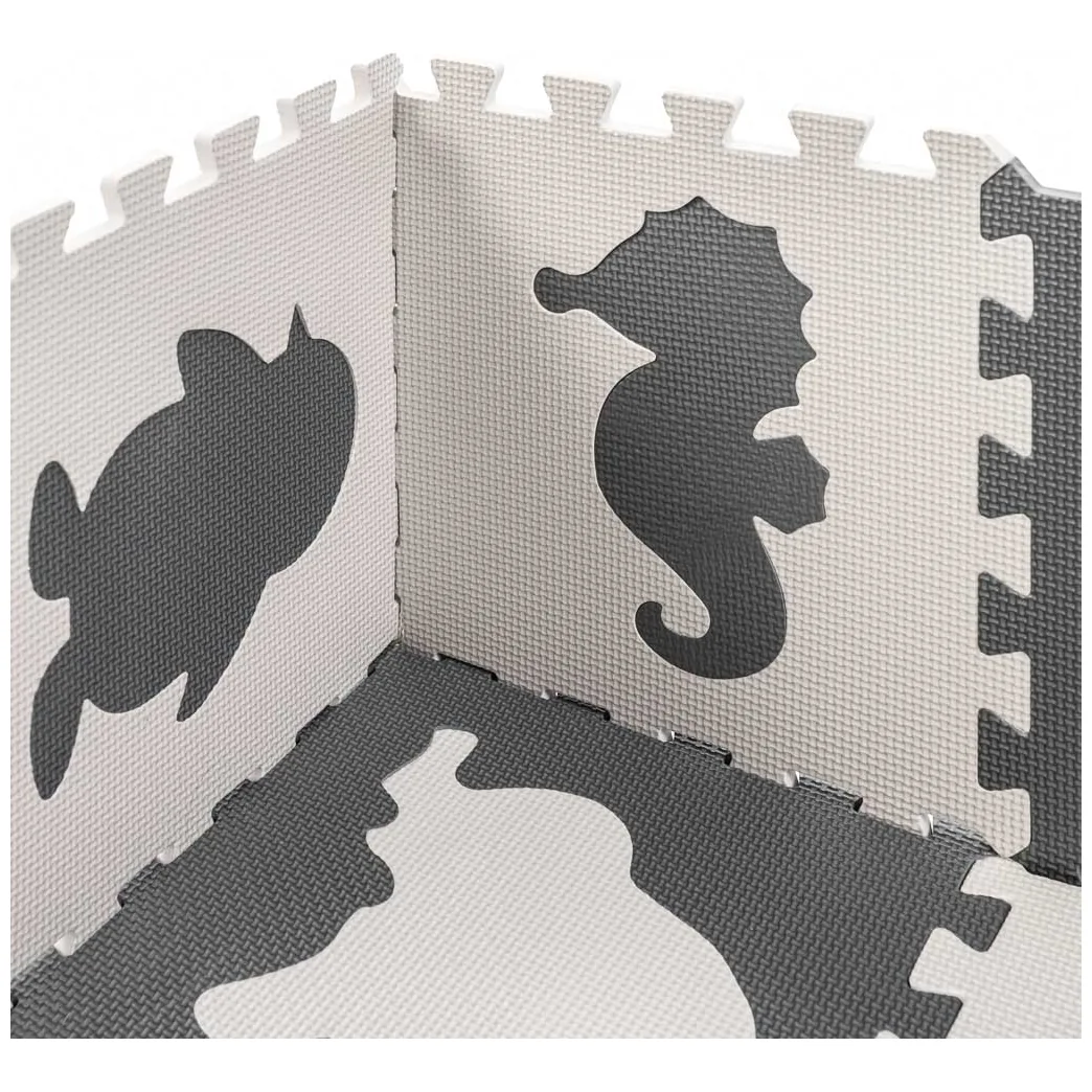 Puzzle piankowe mata edukacyjna szara 9 elementów z wyjmowanymi zwierzątkami - obrazek 5
