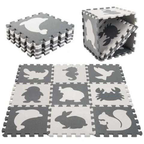 Mata edukacyjna dla dzieci piankowa puzzle szara 85 x 85 cm 9 elementów