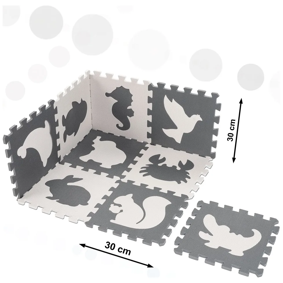 Puzzle piankowe mata edukacyjna szara 9 elementów z wyjmowanymi zwierzątkami - obrazek 6