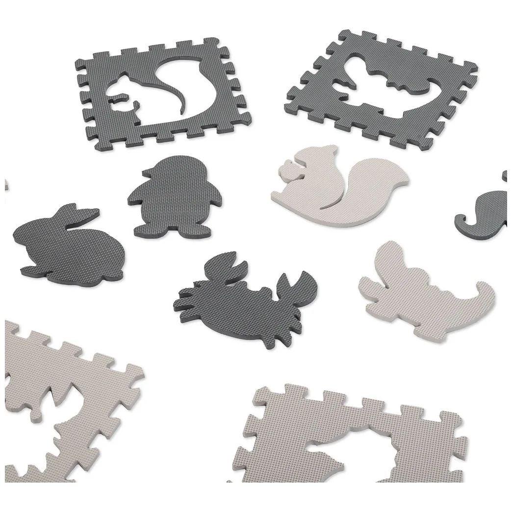 Puzzle piankowe mata edukacyjna szara 9 elementów z wyjmowanymi zwierzątkami - obrazek 8
