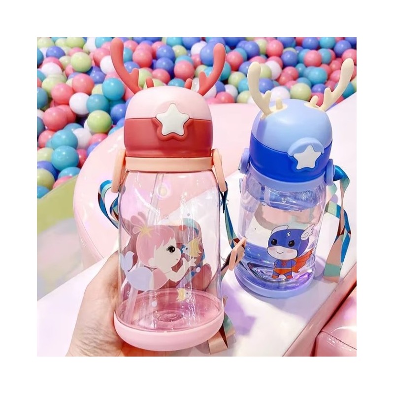 Butelka na wodę Bidon dziecięcy ze słomką 600 ML BD30R - obrazek 4