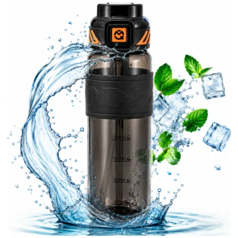 Butelka na wodę, sportowy bidon z miarką 680ML czarny
