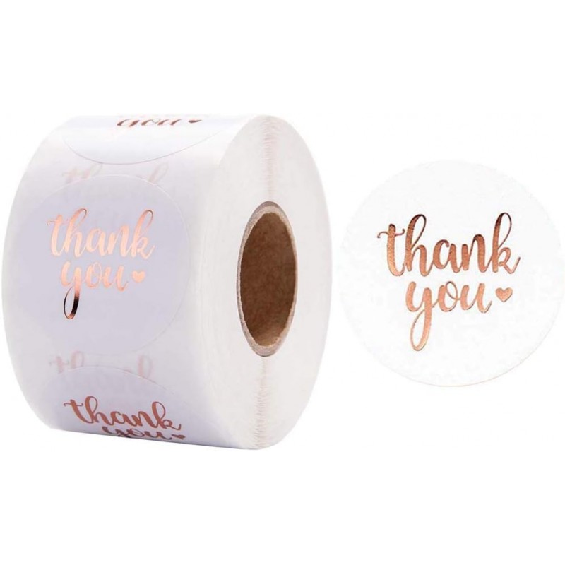 500 sztuk naklejek THANK YOU opalizujące rose gold na taśmie średnica 25mm dekoracyjne naklejki samoprzylepne etykiety NNK07 - obrazek 2