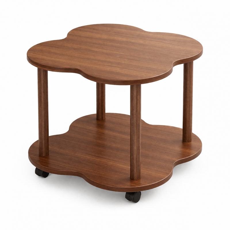 Mobilny stolik kawowy w kształcie koniczyny, orzechowy 60x60x48cm STL26 - obrazek 3