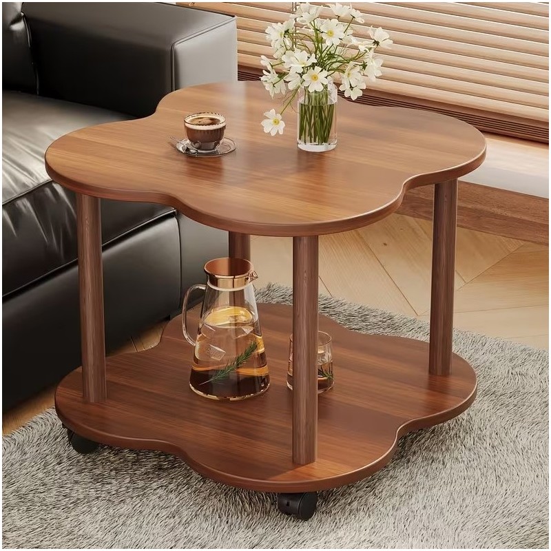 Mobilny stolik kawowy w kształcie koniczyny, orzechowy 60x60x48cm STL26 - obrazek 4