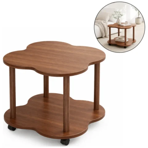 Mobilny stolik kawowy w kształcie koniczyny, orzechowy 60x60x48cm STL26