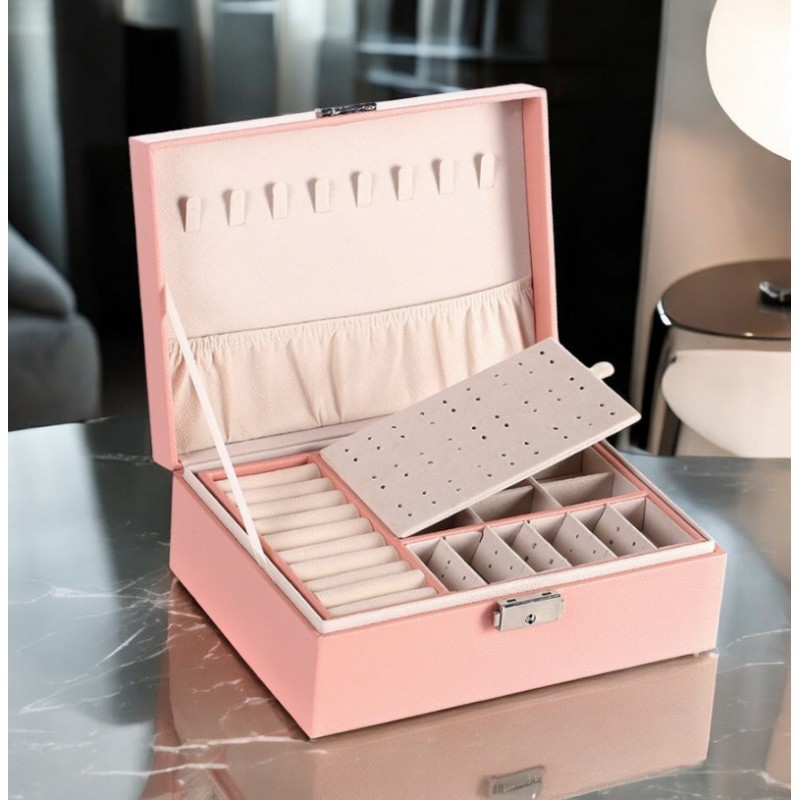 Szkatułka na biżuterię, etui, organizer, pudełko różowa PD155R - obrazek 2
