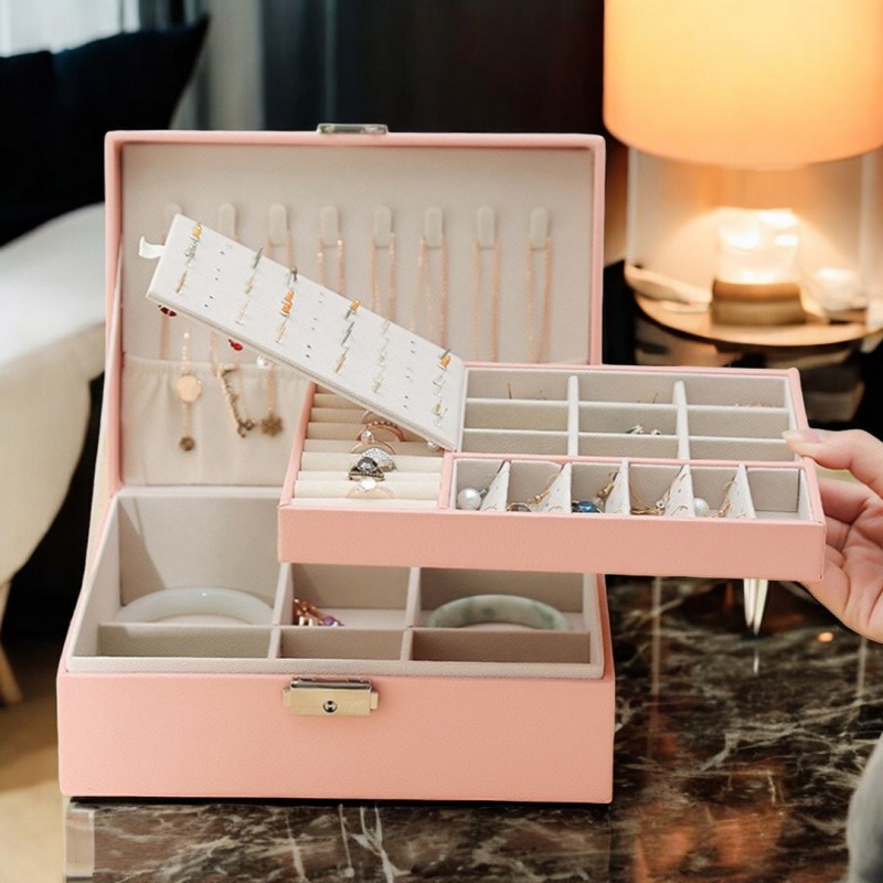 Szkatułka na biżuterię, etui, organizer, pudełko różowa PD155R - obrazek 3