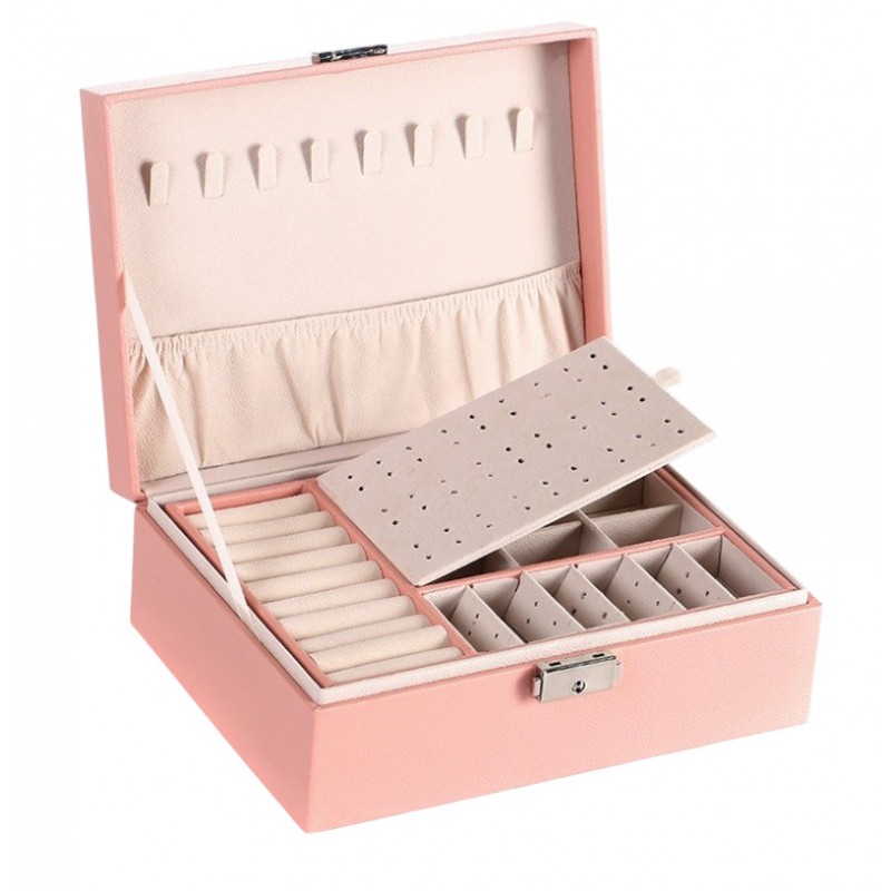 Szkatułka na biżuterię, etui, organizer, pudełko różowa PD155R - obrazek 5