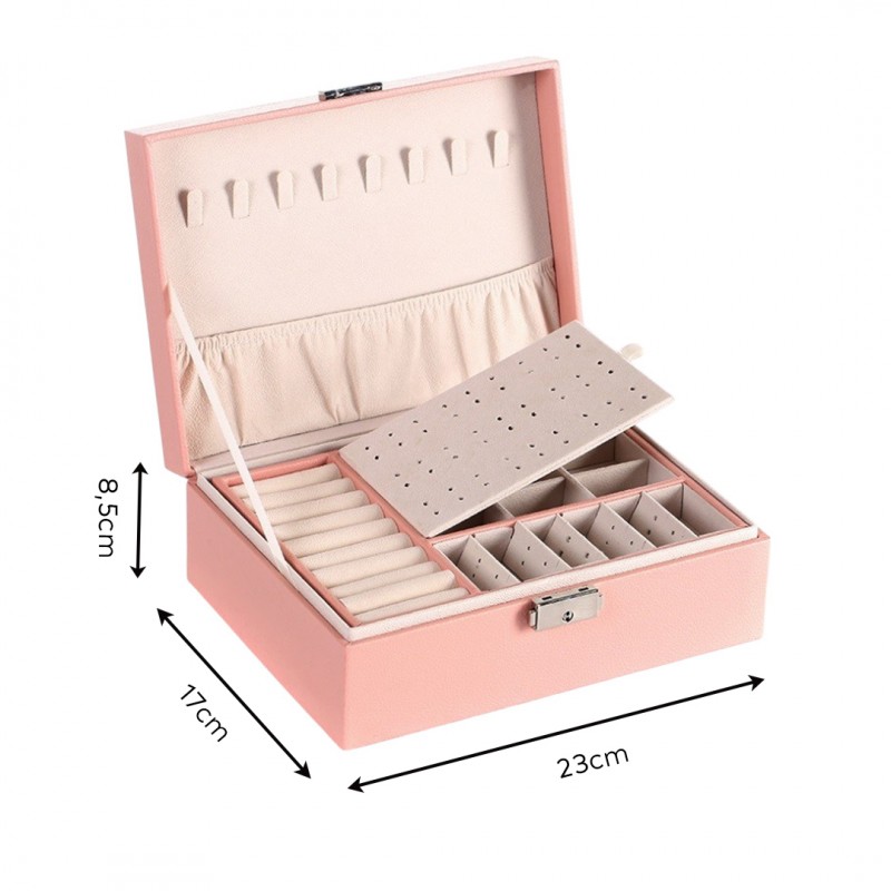 Szkatułka na biżuterię, etui, organizer, pudełko różowa PD155R - obrazek 6