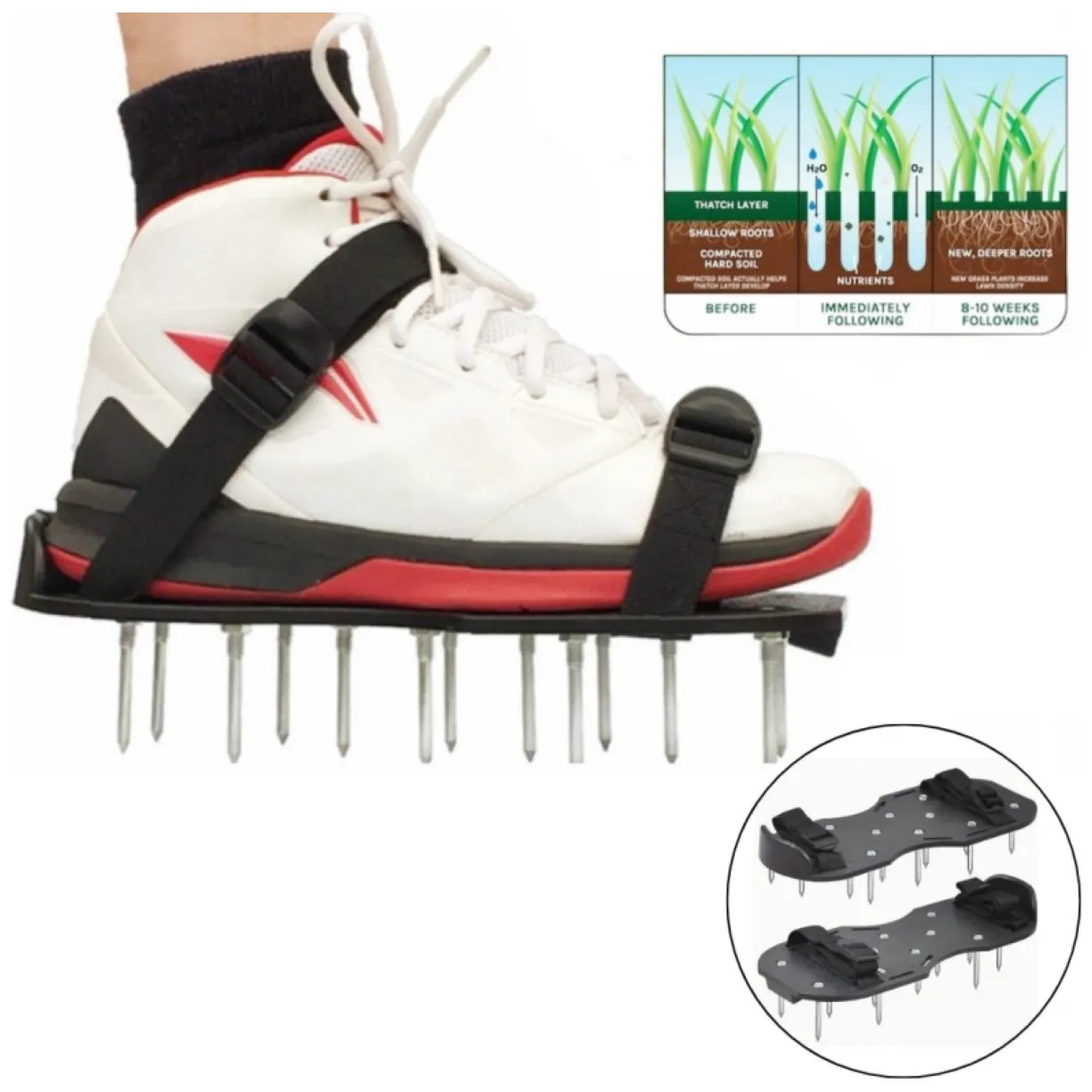 Aerator sandałowy z kolcami, wertykulator na buty, duzy, czarny AS03