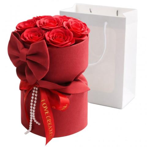 Flower box, bukiet zapachowych kwiatów mydlanych w pudełku 8szt. LED BUK24CZE