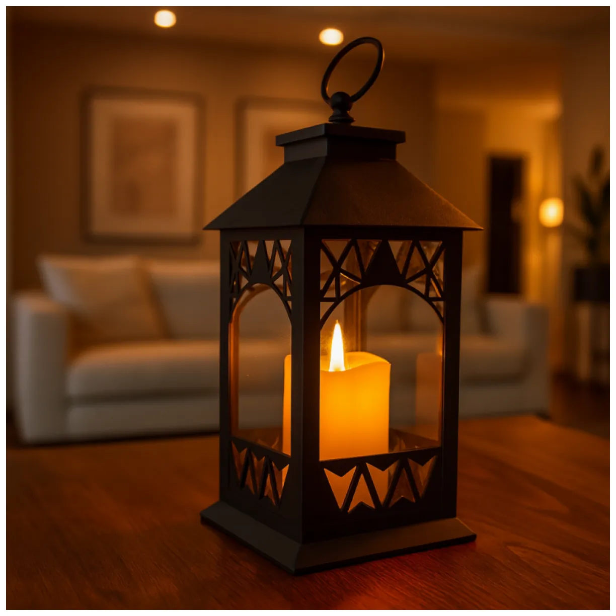 Lampion dekoracyjny LED z imitacją świecy 14 x 30 cm - LAMP56WZ2 - obrazek 2