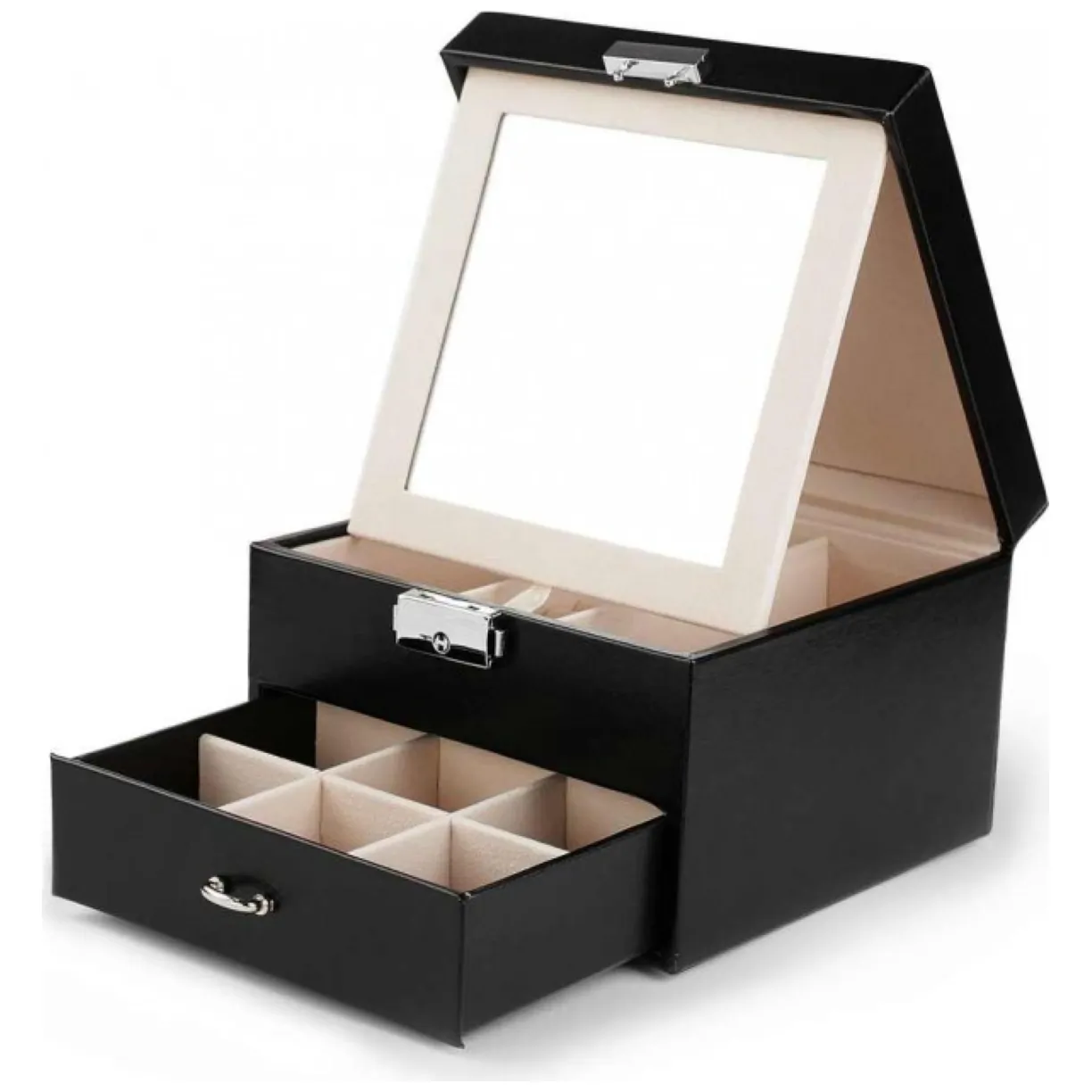 Szkatułka kuferek etui organizer na biżuterię czarna PD148CZ - obrazek 2