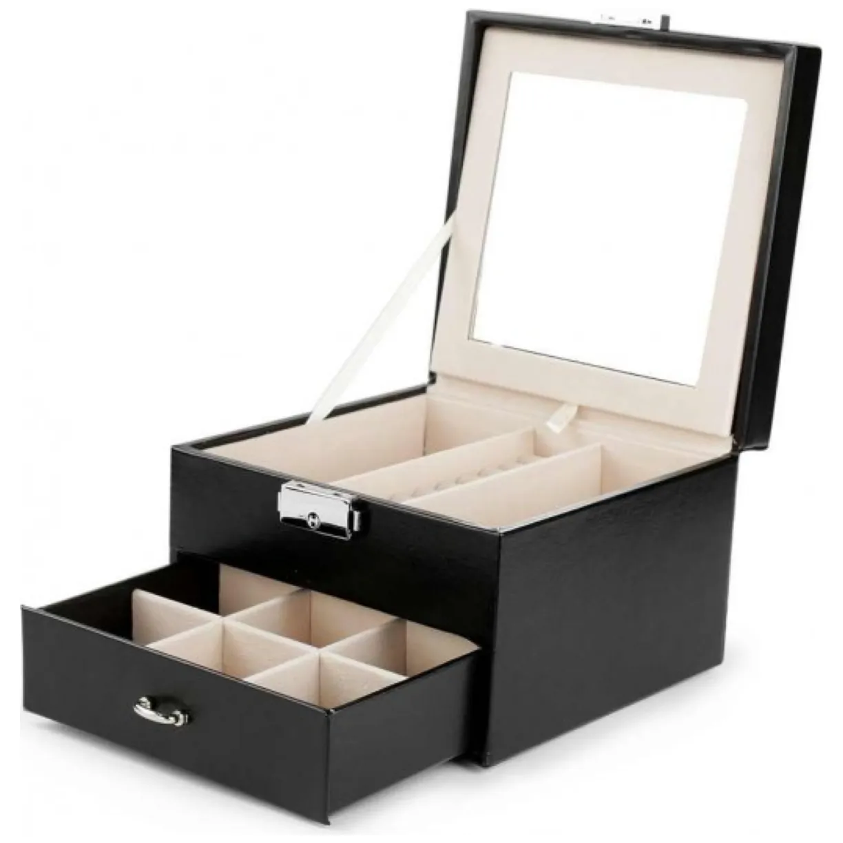 Szkatułka kuferek etui organizer na biżuterię czarna PD148CZ - obrazek 3