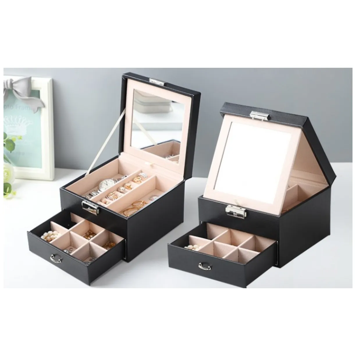 Szkatułka kuferek etui organizer na biżuterię czarna PD148CZ - obrazek 6