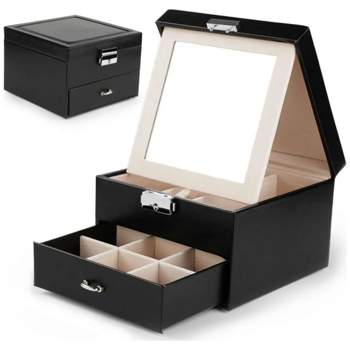 Szkatułka kuferek etui organizer na biżuterię czarna PD148CZ