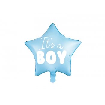 Balon foliowy "It's a boy" na baby shower gwiazda niebieska 48cm