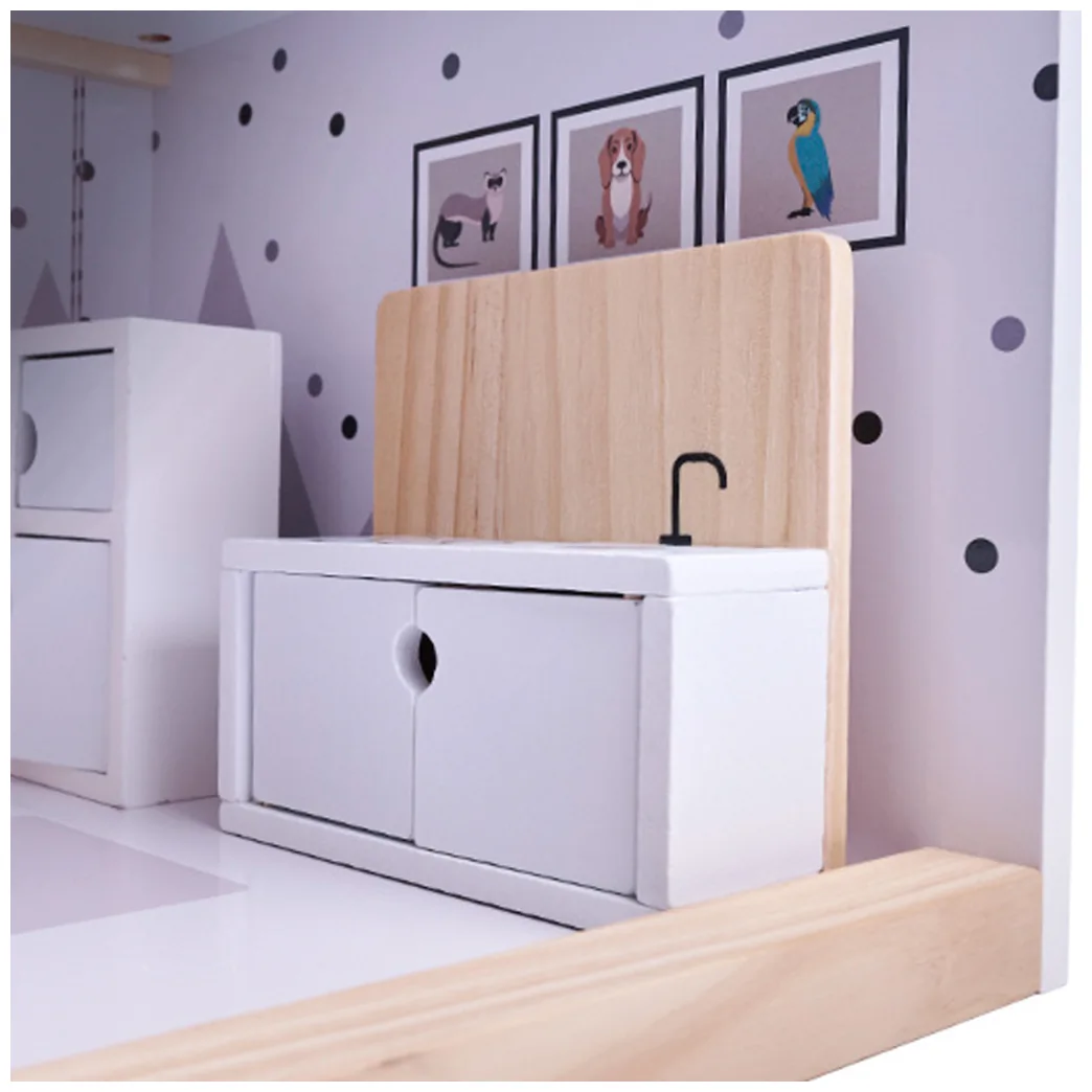 Domek dla lalek drewniane mebelki 80cm biały szary - obrazek 6