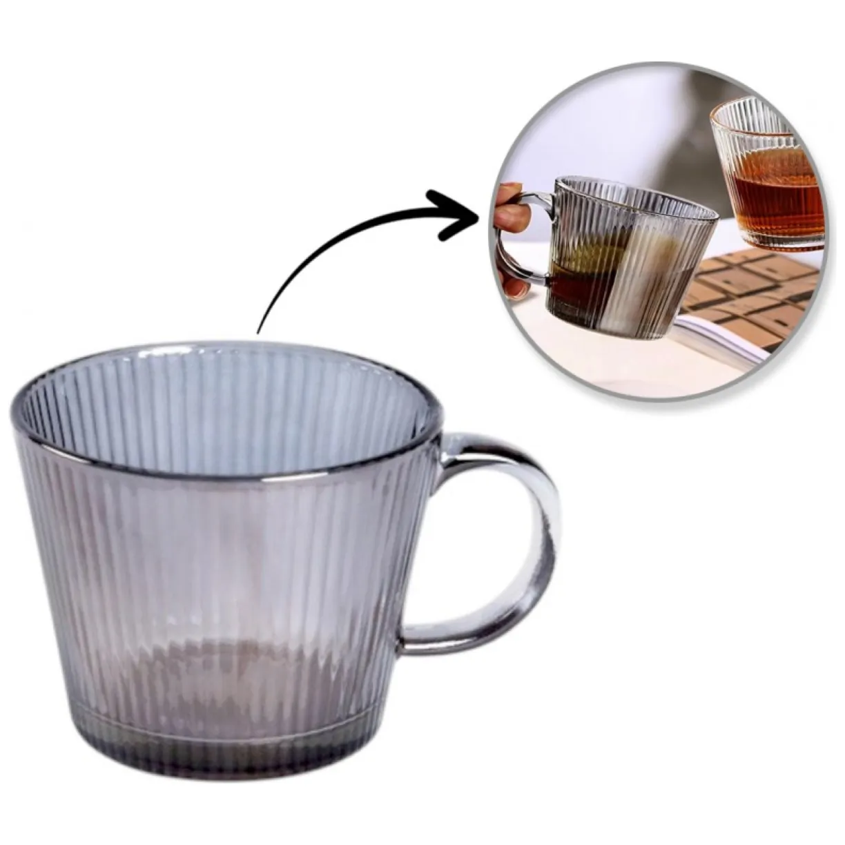 Filiżanka szklanka ryflowana duża grafit, szara 380 ml 1szt SZK177