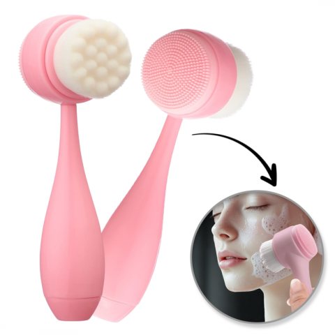 Szczotka do mycia twarzy dwustronna, oczyszczająca, miękka, silikonowa 14,5cm SCZ13R