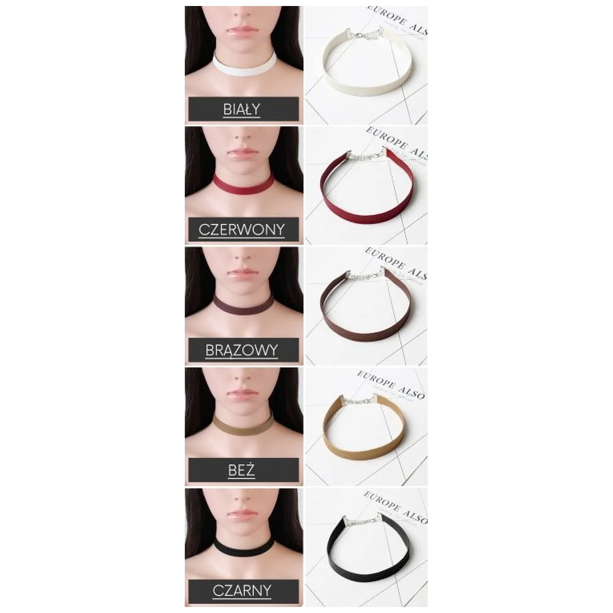 NASZYJNIK CHOKER SKÓRZANY - CZERWONY - obrazek 2