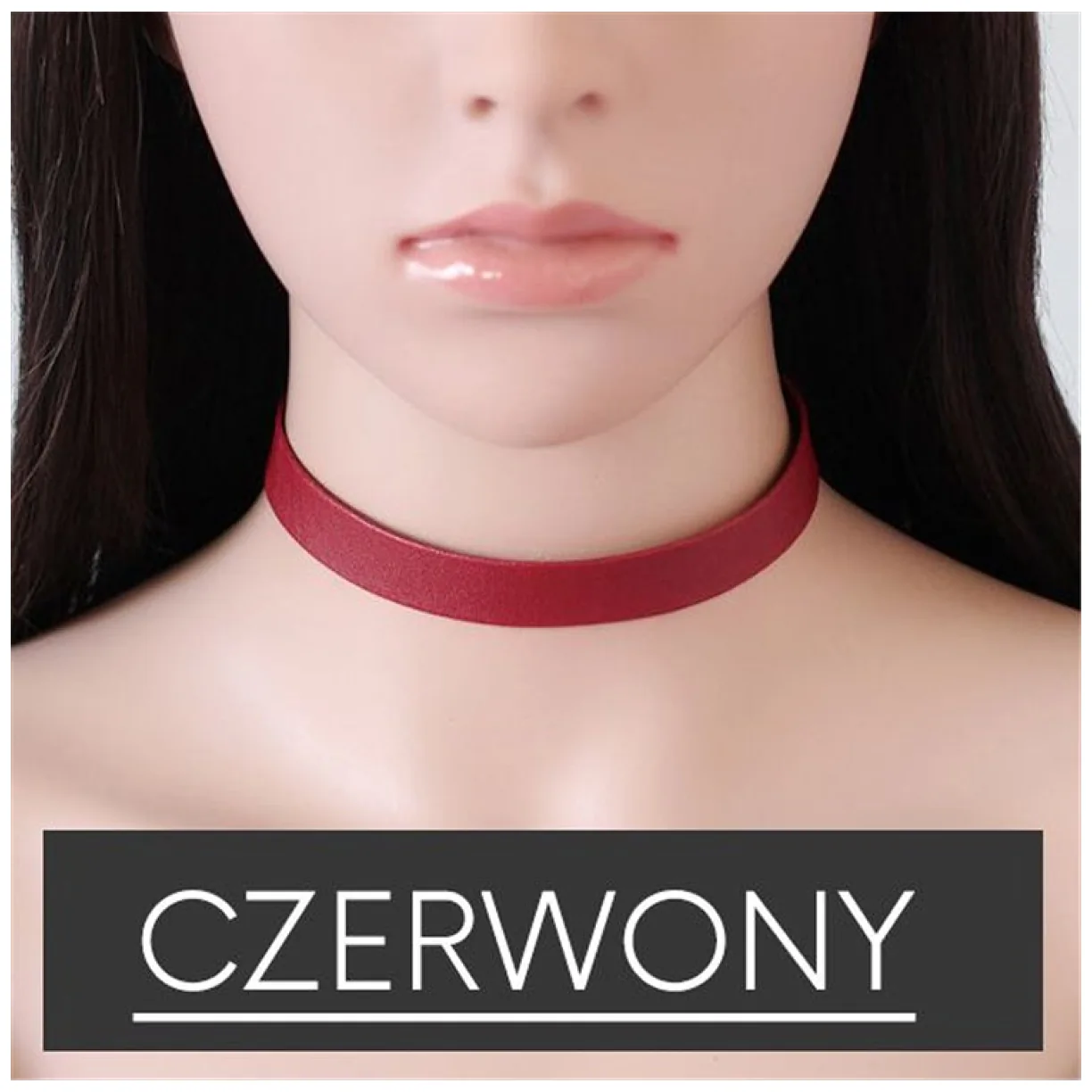 NASZYJNIK CHOKER SKÓRZANY - CZERWONY - obrazek 3