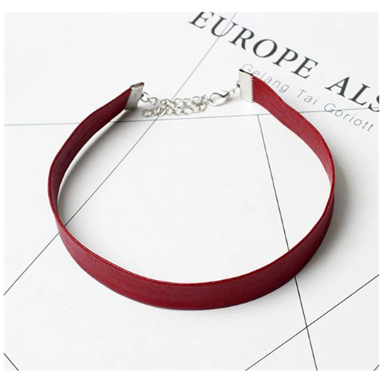 NASZYJNIK CHOKER SKÓRZANY - CZERWONY