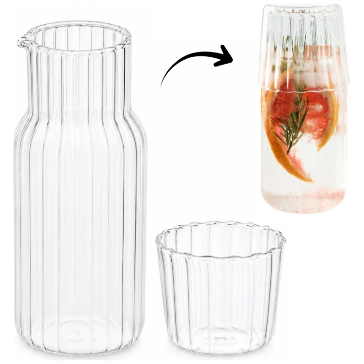 Karafka z falowanymi ściankami 510ml i pokrywką- szklanką 220 ml KARR02