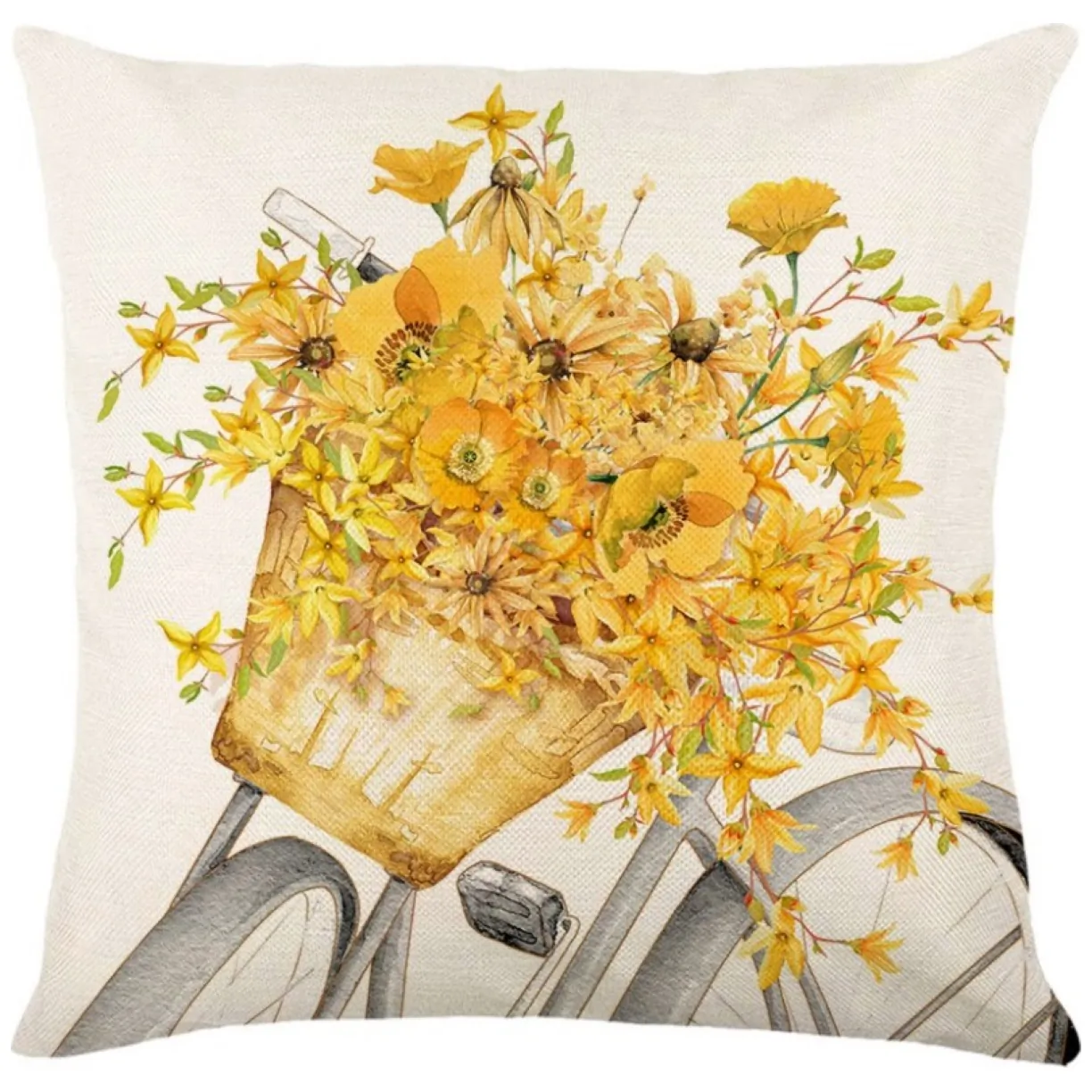 Lniana poszewka na poduszkę 45 x 45 cm z nadrukiem żółte kwiaty POD238