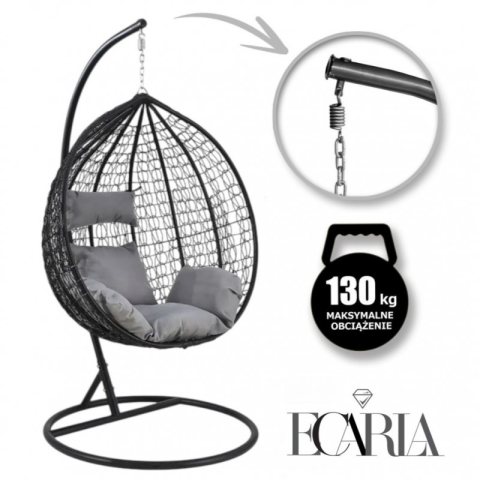 Fotel wiszący, huśtawka kokon czarny z grafitowymi poduszkami KR23