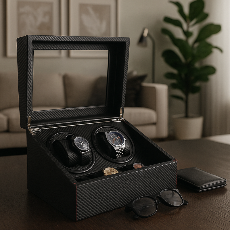 Rotomat na zegarek automatyczny, szkatułka gablotka Karbon czarny 31x24x18cm PD105 - obrazek 2