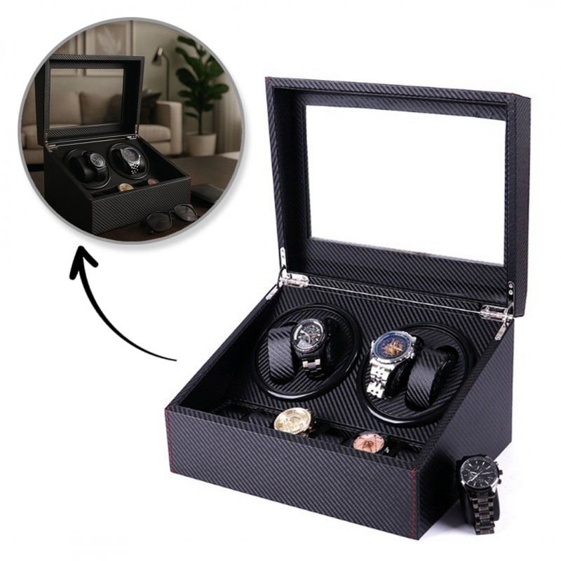 Rotomat na zegarek automatyczny, szkatułka gablotka Karbon czarny 31x24x18cm PD105