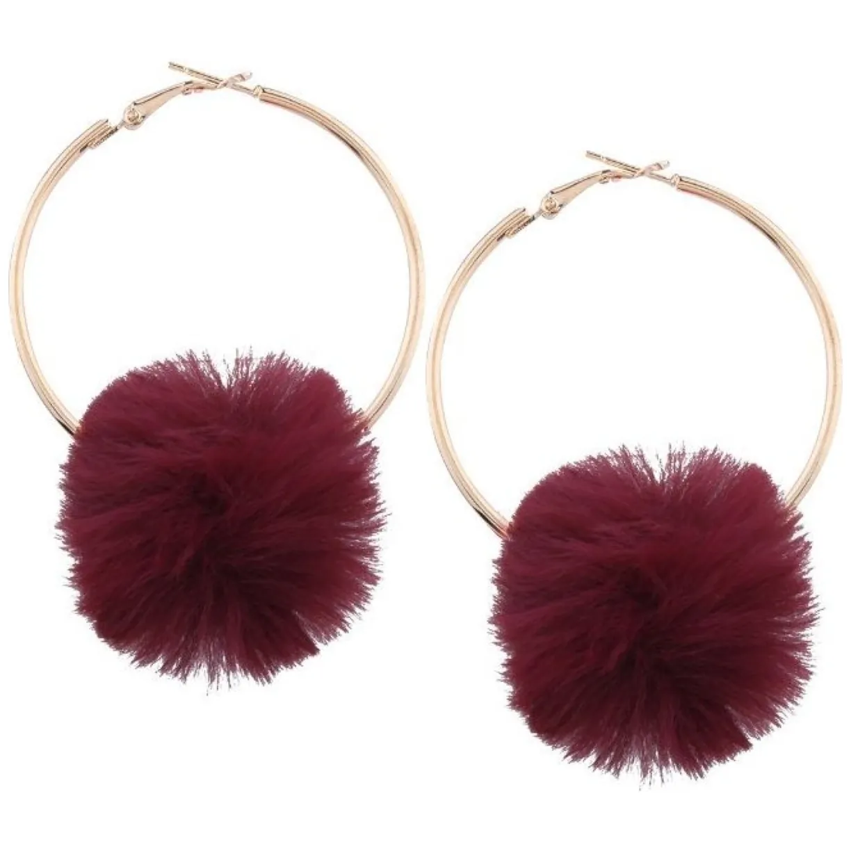 KOLCZYKI KOŁA POMPON CZERWIEŃ WINNA K632W