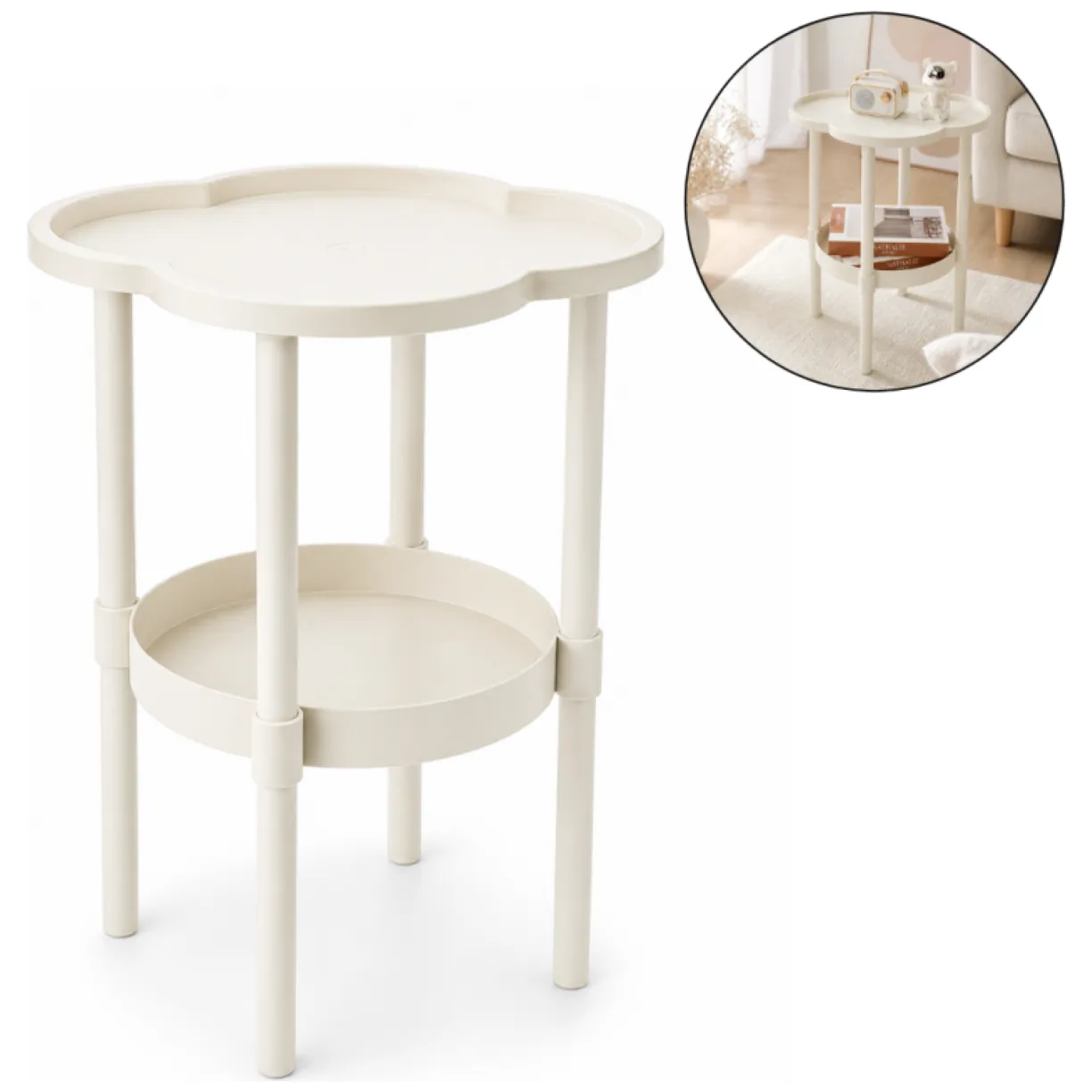 Mobilny stolik kawowy w kształcie koniczyny biały 37x37x46cm STL27B