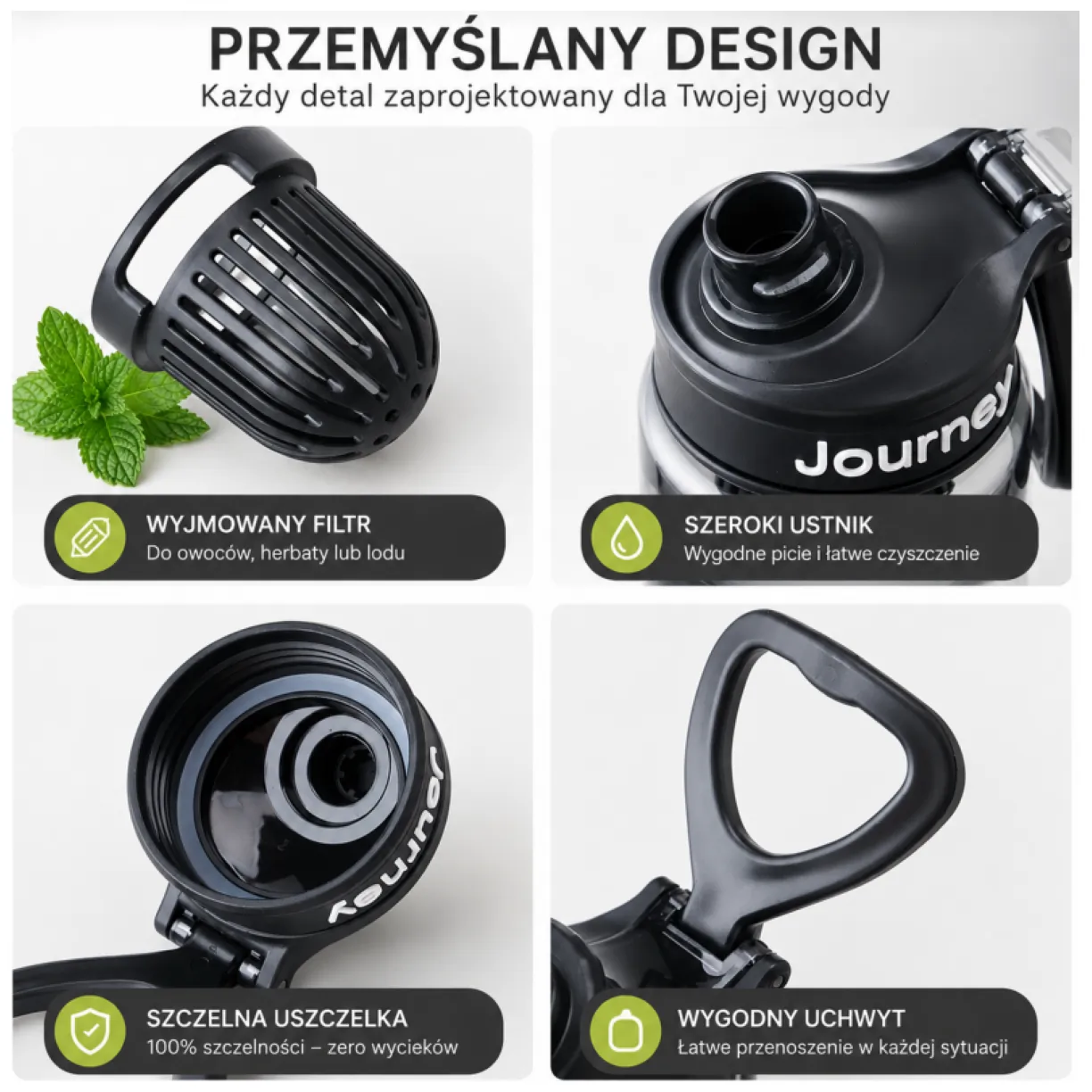 Sportowy bidon na wodę z uchwytem i miarką 800 ml, szary galaxy - obrazek 2