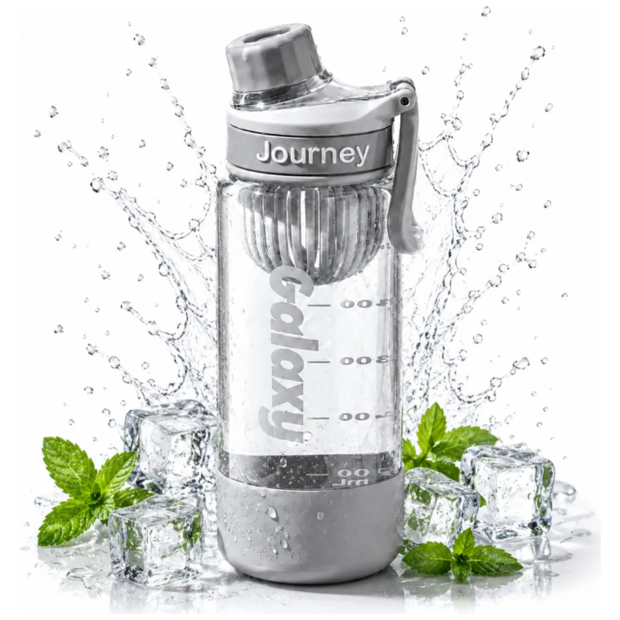 Sportowy bidon na wodę z uchwytem i miarką 800 ml, szary galaxy