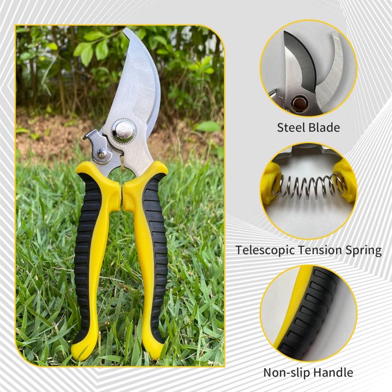 Nożyce ogrodowe do przycinania roślin, sekator ogrodowy żółty KU02 - obrazek 5