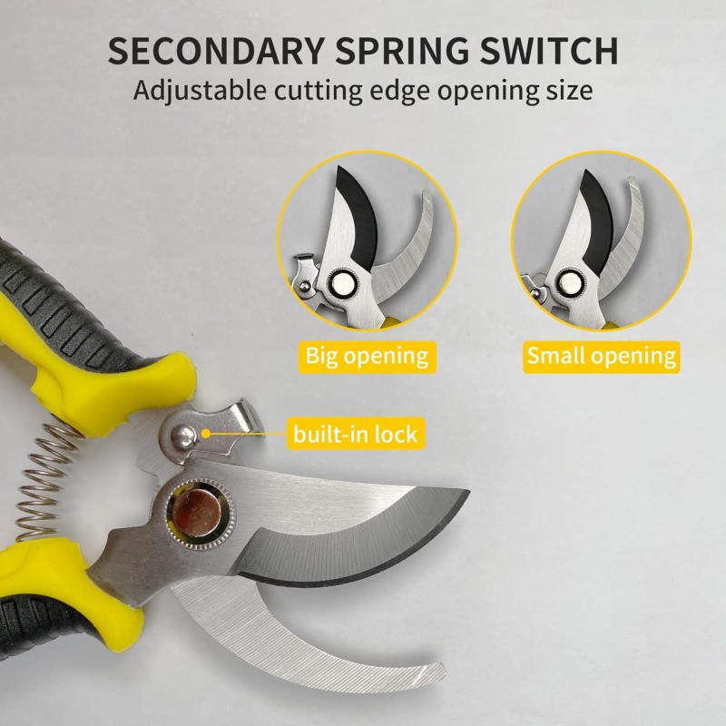 Nożyce ogrodowe do przycinania roślin, sekator ogrodowy żółty KU02 - obrazek 6