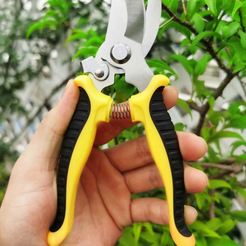 Nożyce ogrodowe do przycinania roślin, sekator ogrodowy żółty KU02 - obrazek 7