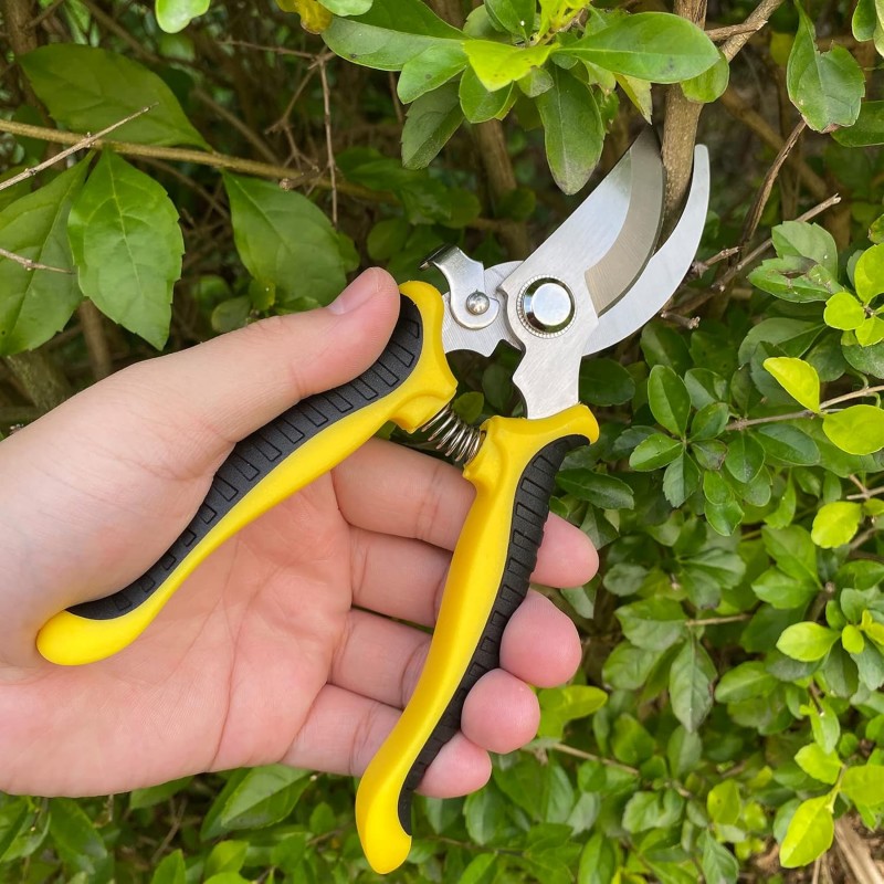 Nożyce ogrodowe do przycinania roślin, sekator ogrodowy żółty KU02 - obrazek 8