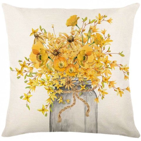 Lniana poszewka na poduszkę 45 x 45 cm z nadrukiem BUKIET KWIATÓW POD237