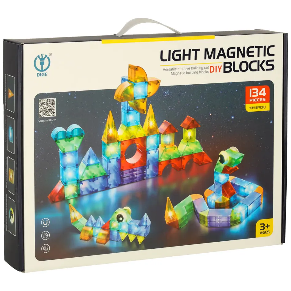 Klocki magnetyczne konstrukcyjne świecące elementy figury 3D 134 el. - obrazek 10