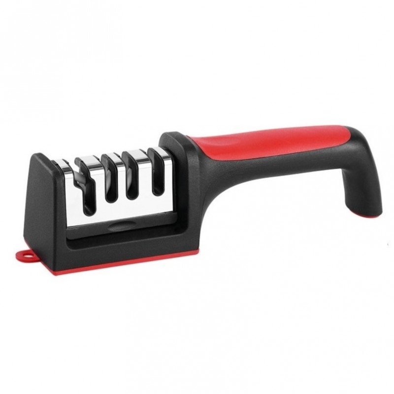 Ostrzałka do noży kuchennych i nożyczek, trójfazowa osełka czaro-czerwona KU01 - obrazek 2