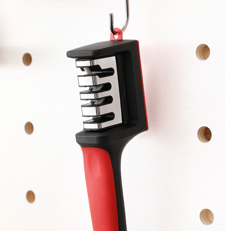 Ostrzałka do noży kuchennych i nożyczek, trójfazowa osełka czaro-czerwona KU01 - obrazek 6